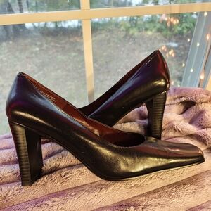 Parade Black Leather Squared Toe 90s Vintage Style Size 9 Women Chunky Heel